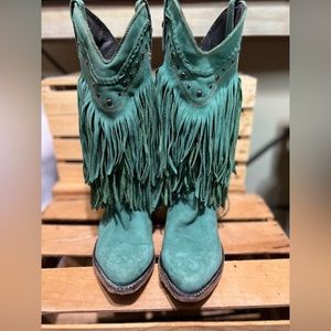 Liberty Black Vegas fringe, turquoise boots, sz 9.5, Good used condition.